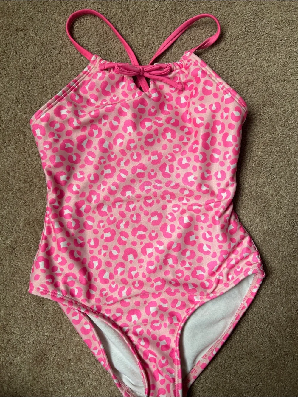 Girls Cat & Jack Leopard One Piece with Crochet Skirt Swim Set